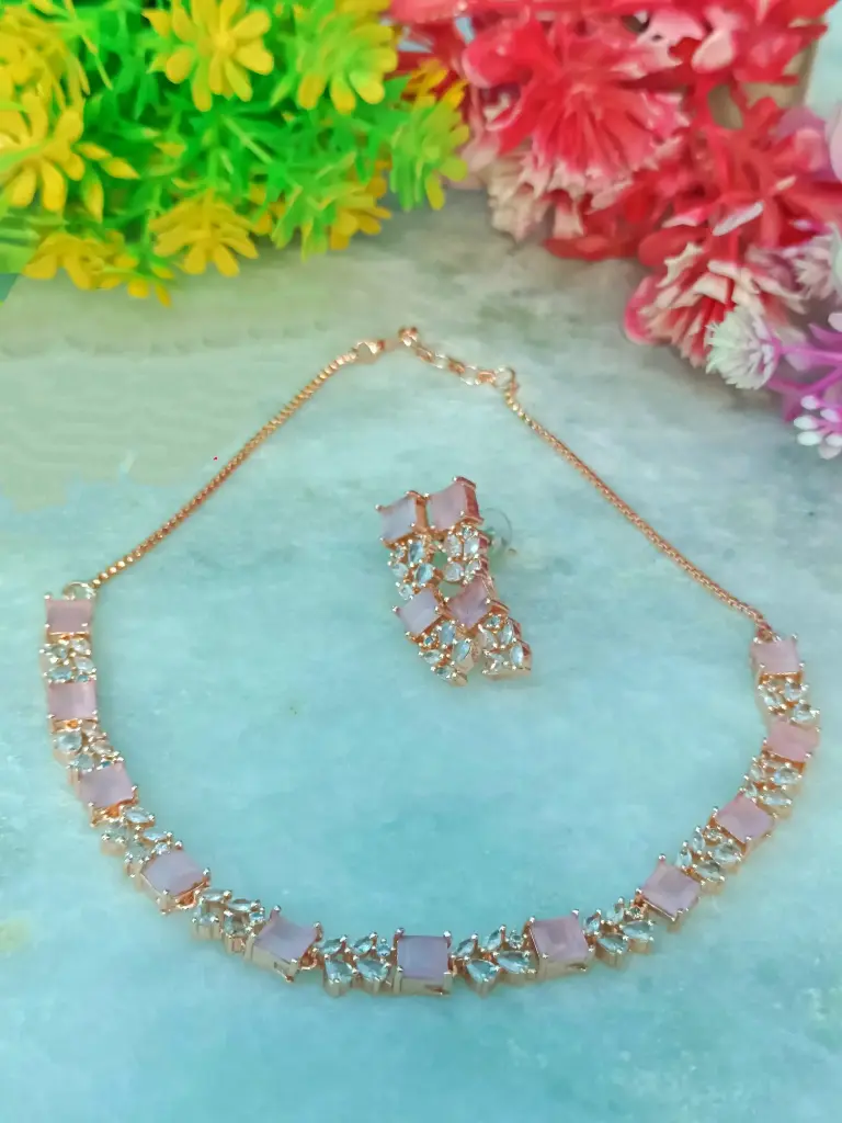 Rose Gold Necklace with Pink Stone