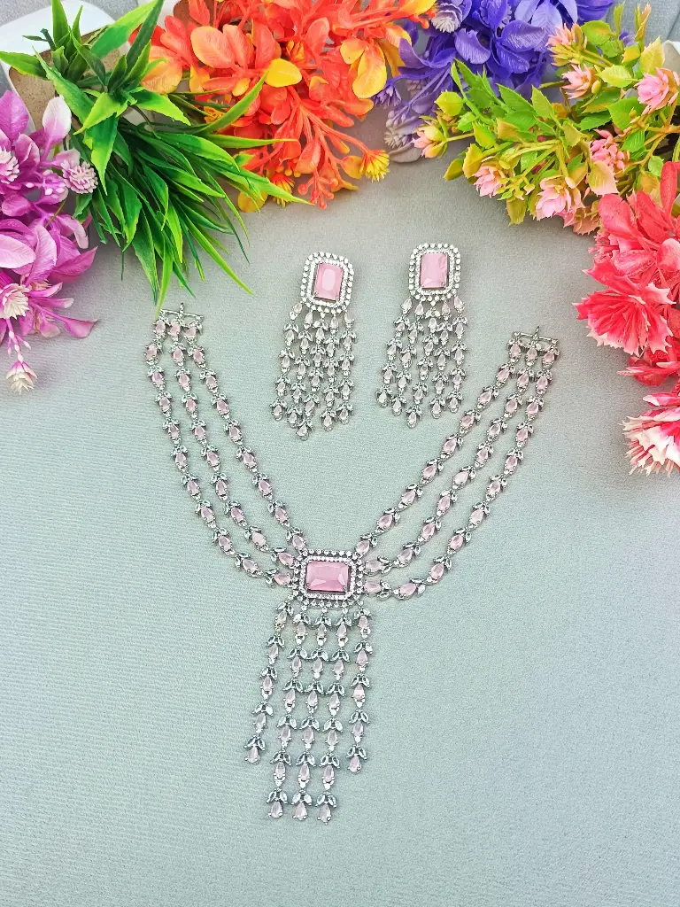 Pink Stone Necklace & Earring Set