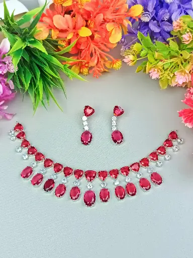 Eye-Catching Red Gemstone Necklace and Earring Set