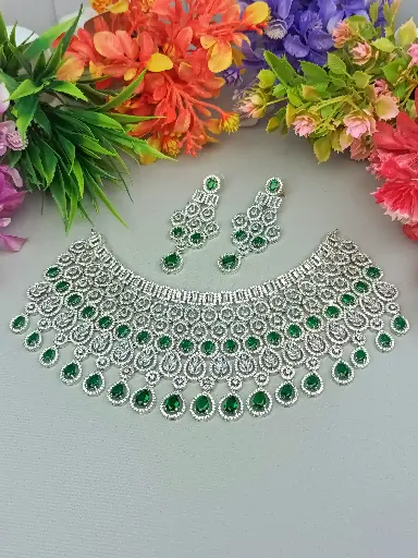 Green Emerald Choker Necklace Set