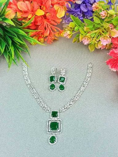 Diamond & Emerald Necklace and Earrings