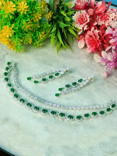 Emerald and Diamond Necklace and Earring Set